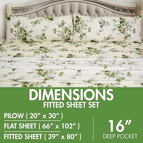 Miniatura 3 de Homes Perception - Juego de sábanas de microfibra estampadas de 3 piezas, sábanas de microfibra cepillada, bolsillos profundos de 16 pulgadas, color