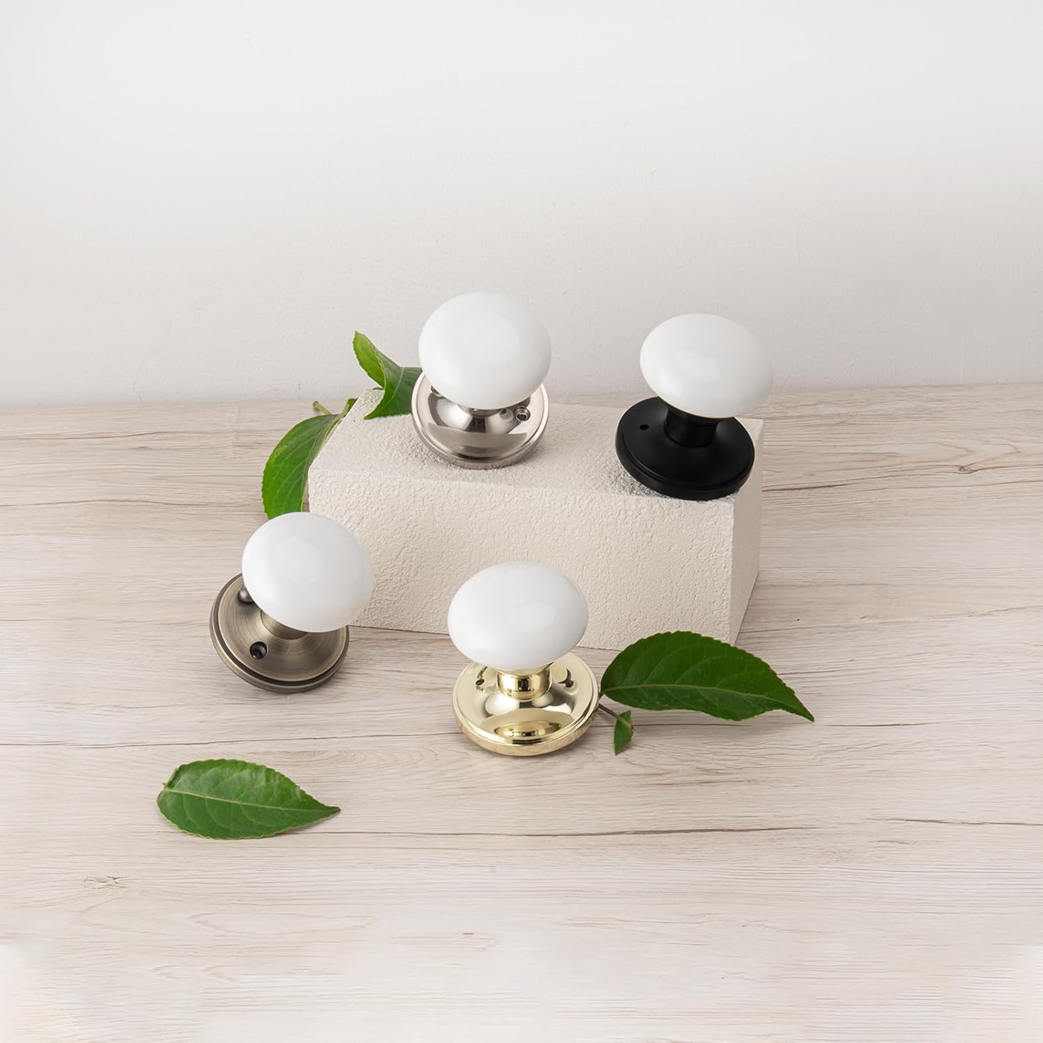 parro White Door Knobs, Porcelain Door Knobs Interior, Gold Ceramic Door Handles, Vintage Door Levers with Privacy Lock