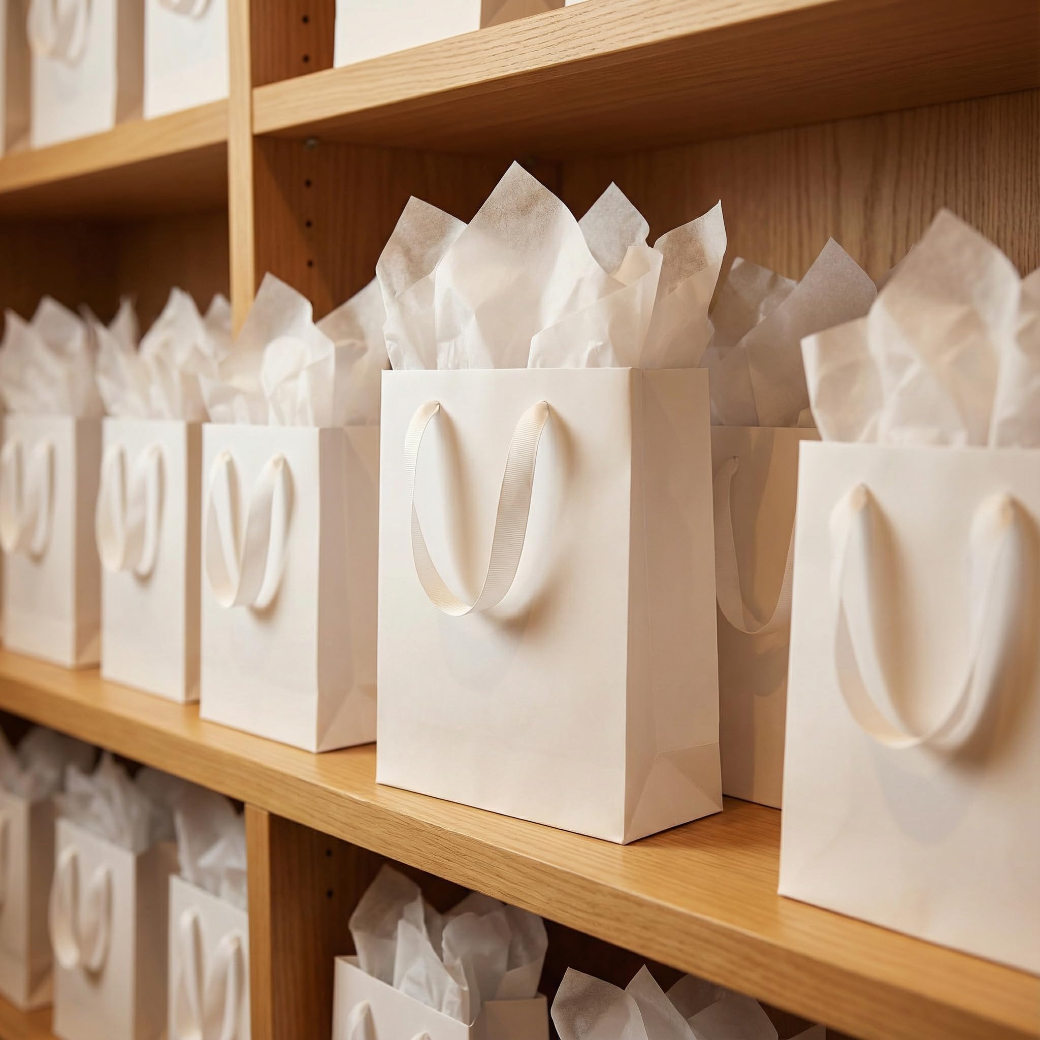 JUNESHE 4 Sets Small White Gift Bags, 8 inch Tiny Little Paper Bag Matching Card Envelope Sticker Black Tissue Paper for Birthday Party Favors Baby Bridal Shower Shopping Presents Wedding Welcome