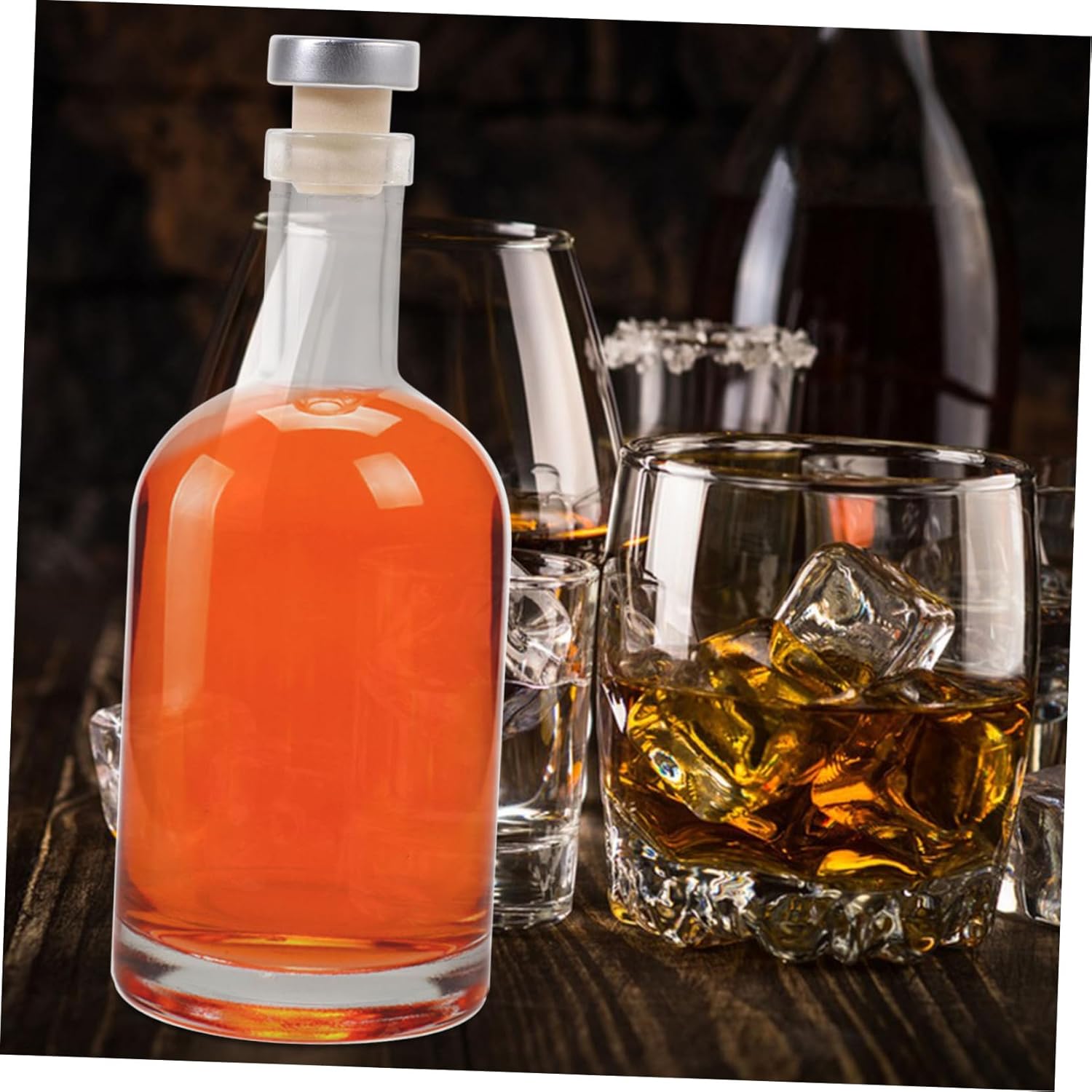 2PCS Thickened Glass Liquor Bottle 750ml Decanter Cork Lid for Home Bar and Kitchen Use