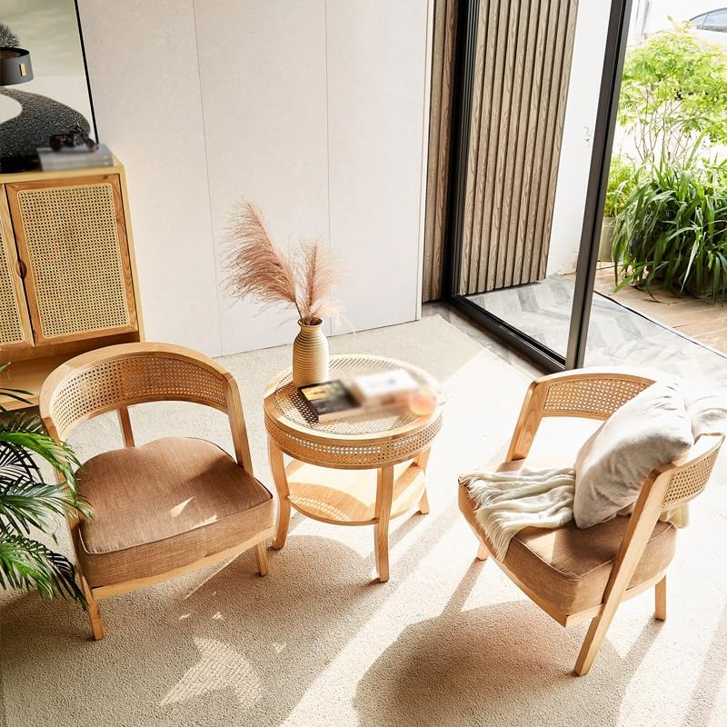 eexbz Small Sofa Home Living Room Small Sofa Rattan Chair Wooden Leisure Recliner Homestay Balcony Tea Seat Couch for Small Spaces