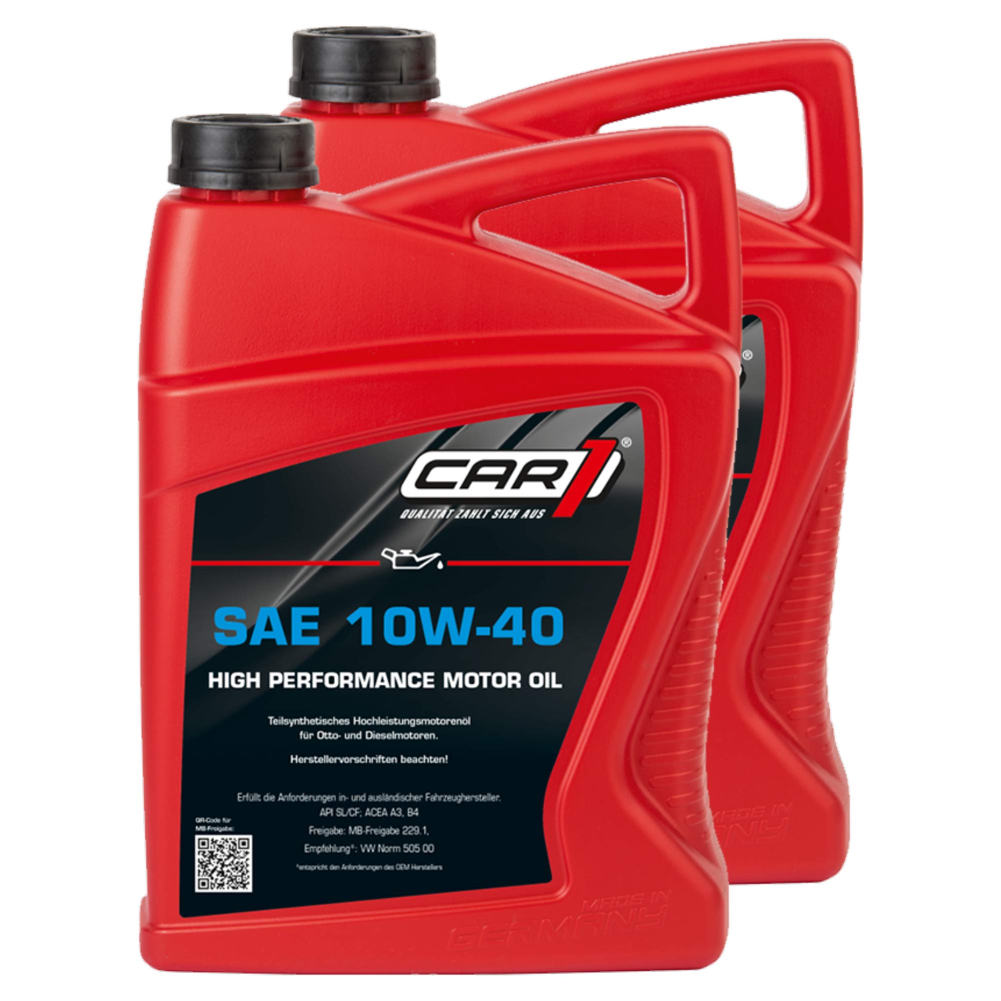 Unbekannt 2 x Car1 Aceite de Motor 10W-40 de Alto Rendimiento para Coche, Motor de Gasolina, diésel, Motor de Gasolina, Motor diésel, 5 L