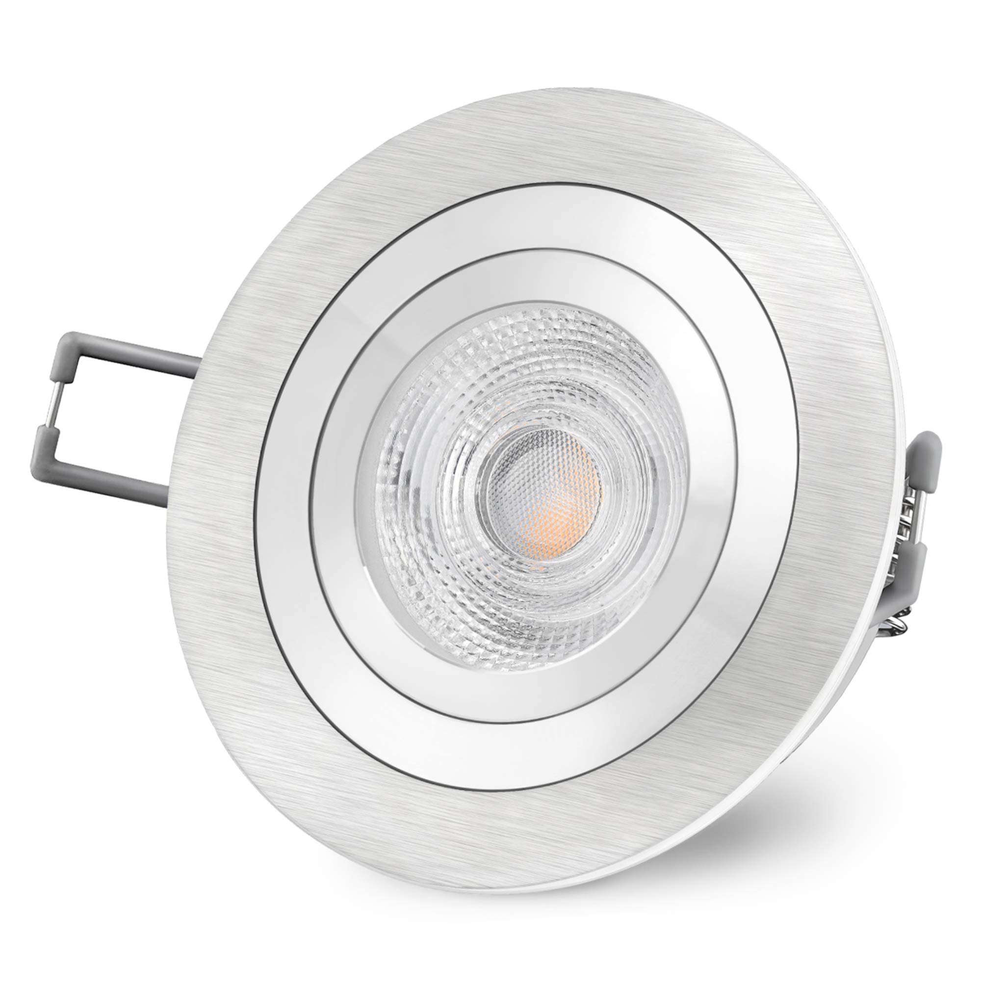 SSC-LUXon 6x RF-2 schwenkbarer Deckenspot LED Einbau - mit GU10 LED 3W drei einstellbaren Lichtfarben 3CCT 230V tauschbar - Einbauspot in gebürstet rund