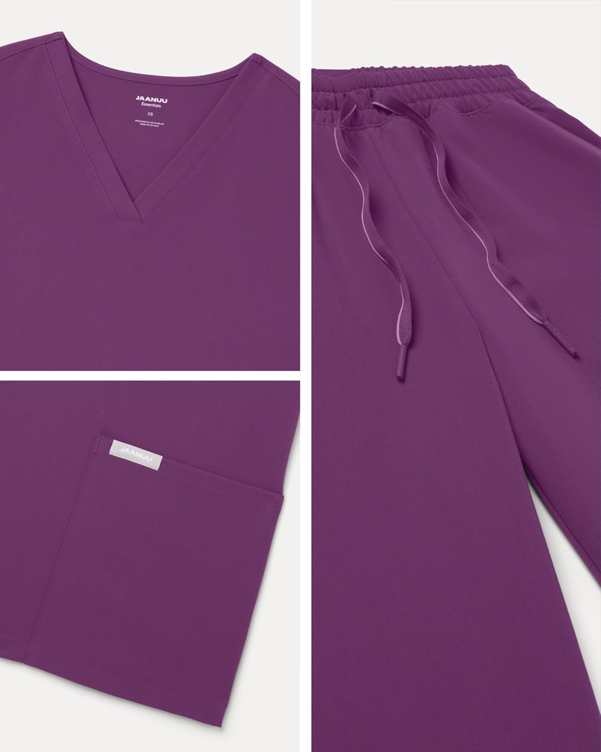 Jaanuu UltraLAST Essential Performance Women’s 6-Pocket Scrub Set – 4-Way Stretch, Adjustable Waist, Top & Pants