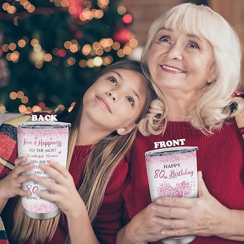 Miniatura 3 de ZANIION Vaso de regalo de 80 cumpleaños para mujer, decoraciones de cumpleaños 80 para mujeres, las mejores ideas de regalos de cumpleaños 80,