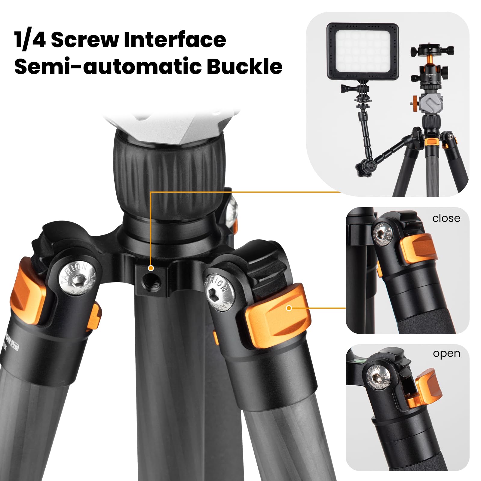 TARION Treppiede per Fotocamera in Fibra di Carbonio - 67" Treppiede DSLR Professionale con Doppia Testa a Sfera Panoramica Cold Shoe Supporto di Estensione Treppiede da Viaggio