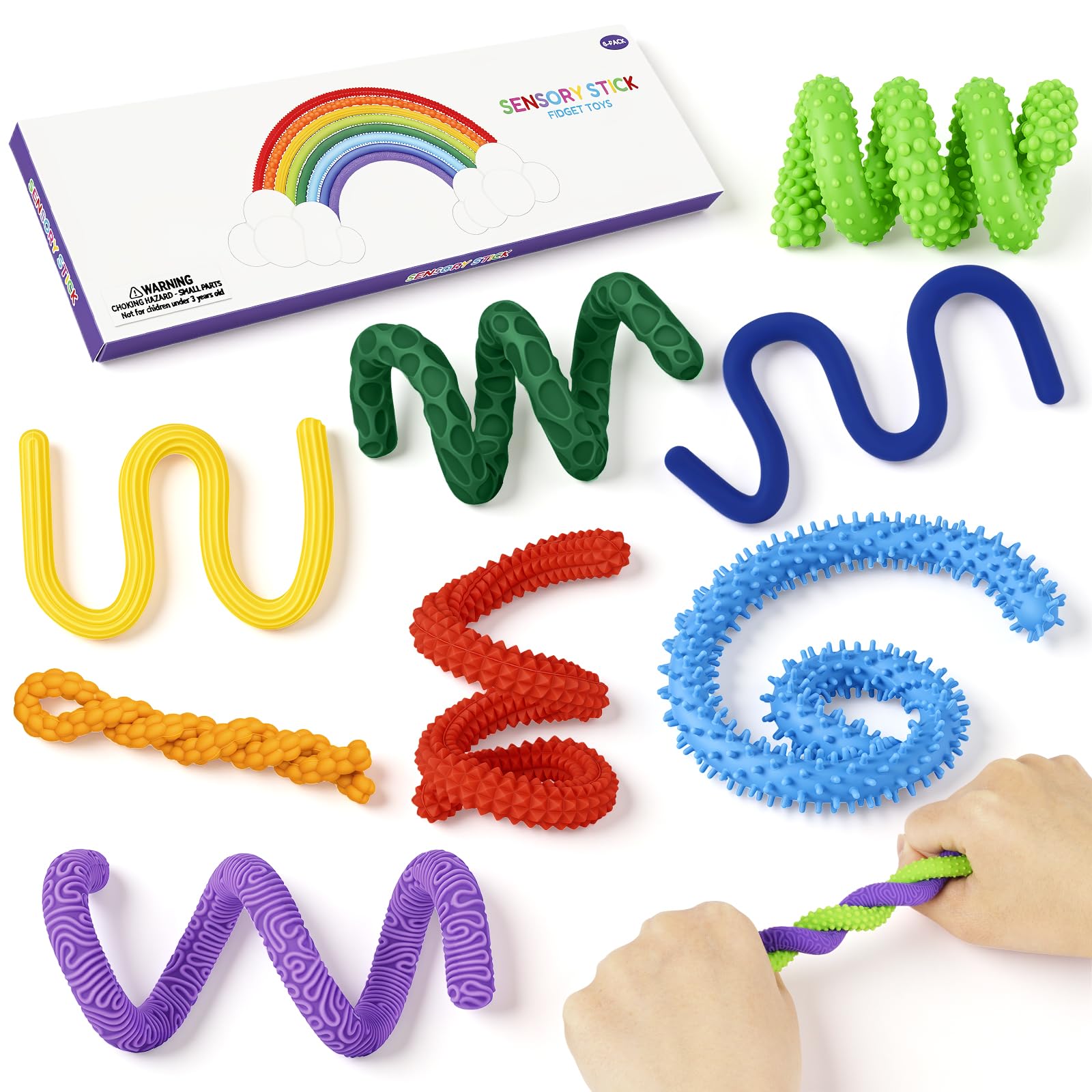 8 Barras Sensoriales De Silicona | Juguetes Fidget Para Niños Y Adultos | Alivio De Ansiedad Y Estrés | Set De Viaje Para TDAH Y Autismo | Regalo Multicolor