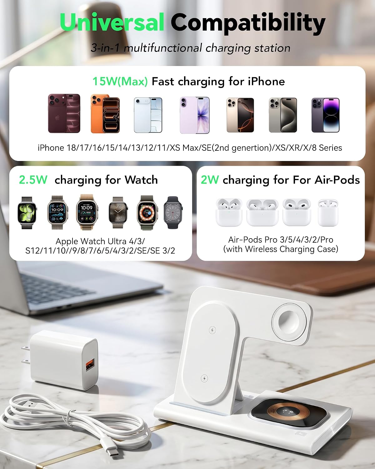 3 in 1 Foldable Charging Station for Apple Wireless Charger thumbnail