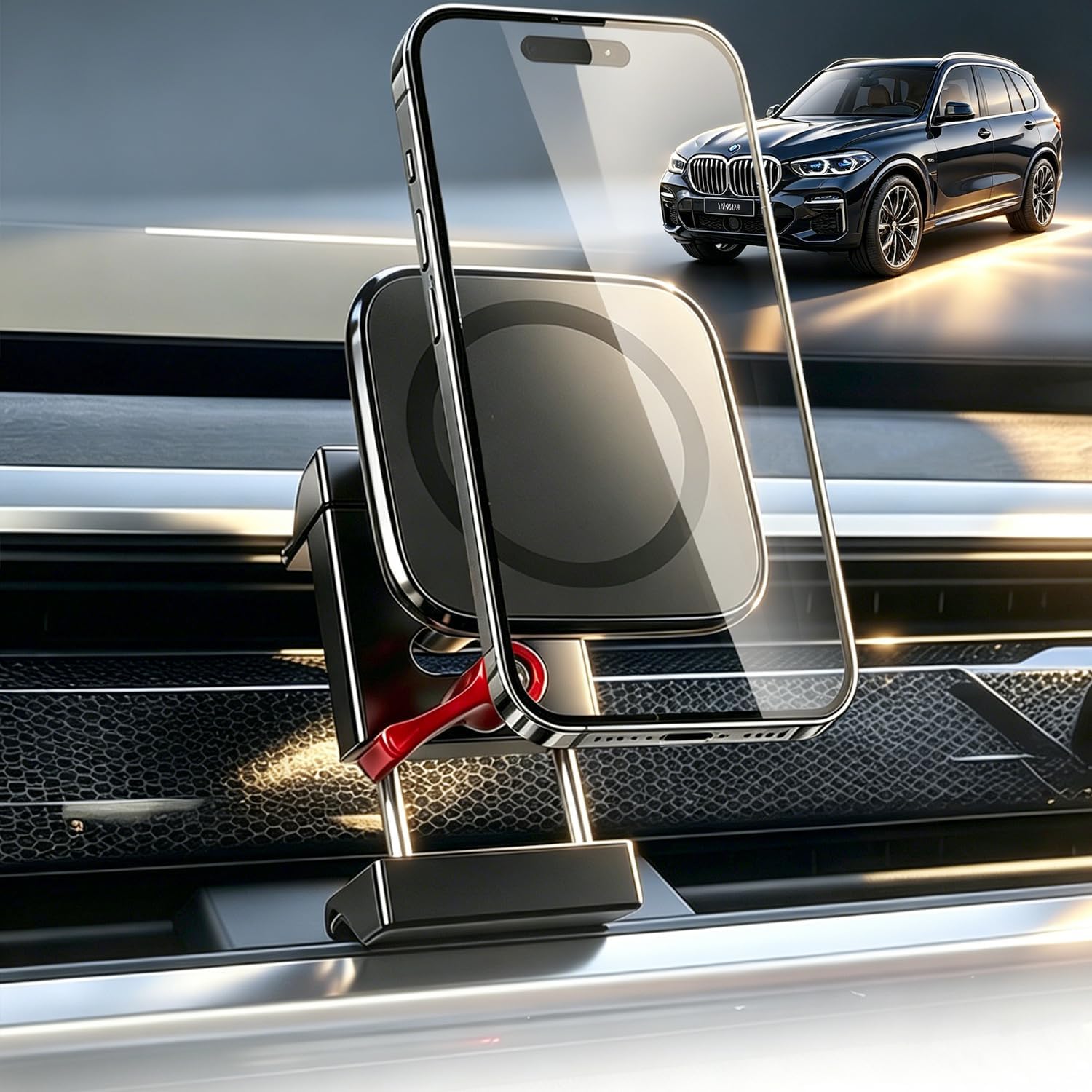 BMW Aluminum Alloy Magnetic Cell Phone Holder for 2025-2026 X3, 2024-2026 X5 X6 X7 M3 i5 5 Series, 2026 M4, 2023-2026 XM iX i4 i7 M2 2 3 4 7 Series, 360°Rotation OEM Fit No Damage Car Accessories