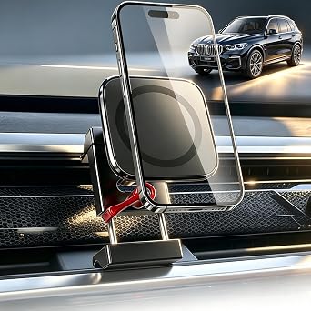 BMW Aluminum Alloy Magnetic Cell Phone Holder for 2025-2026 X3 2/3/4 Series, 2024-2026 X5 X6 i5 5 Series, 2023-2026 X7 XM i7 7 Series, 360Rotation OEM Fit No Damage Car Accessories