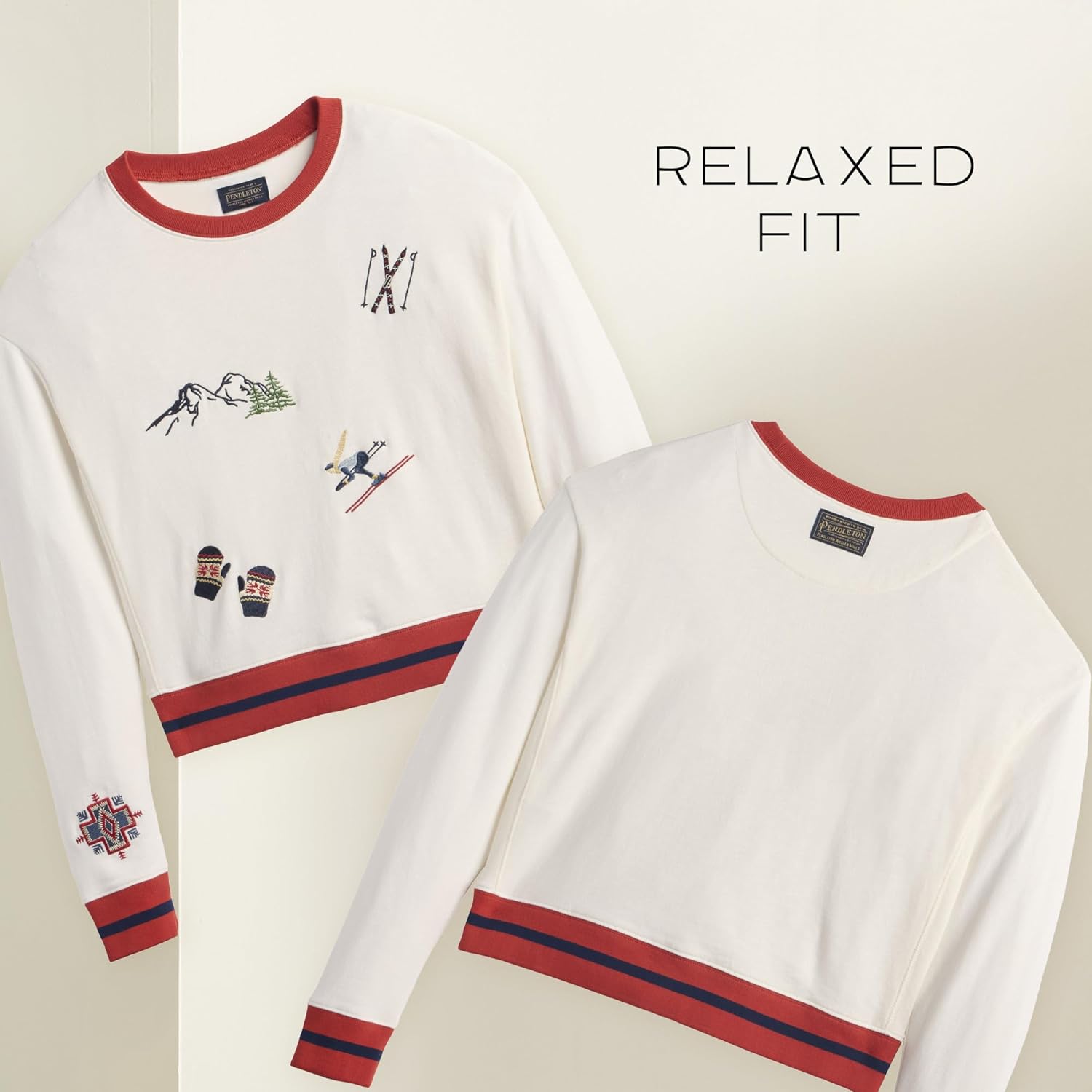 Pendleton Women's Embroidered Graphic French Terry Sweater, 100% Cotton, Lightweight Knit, Classic Crewneck