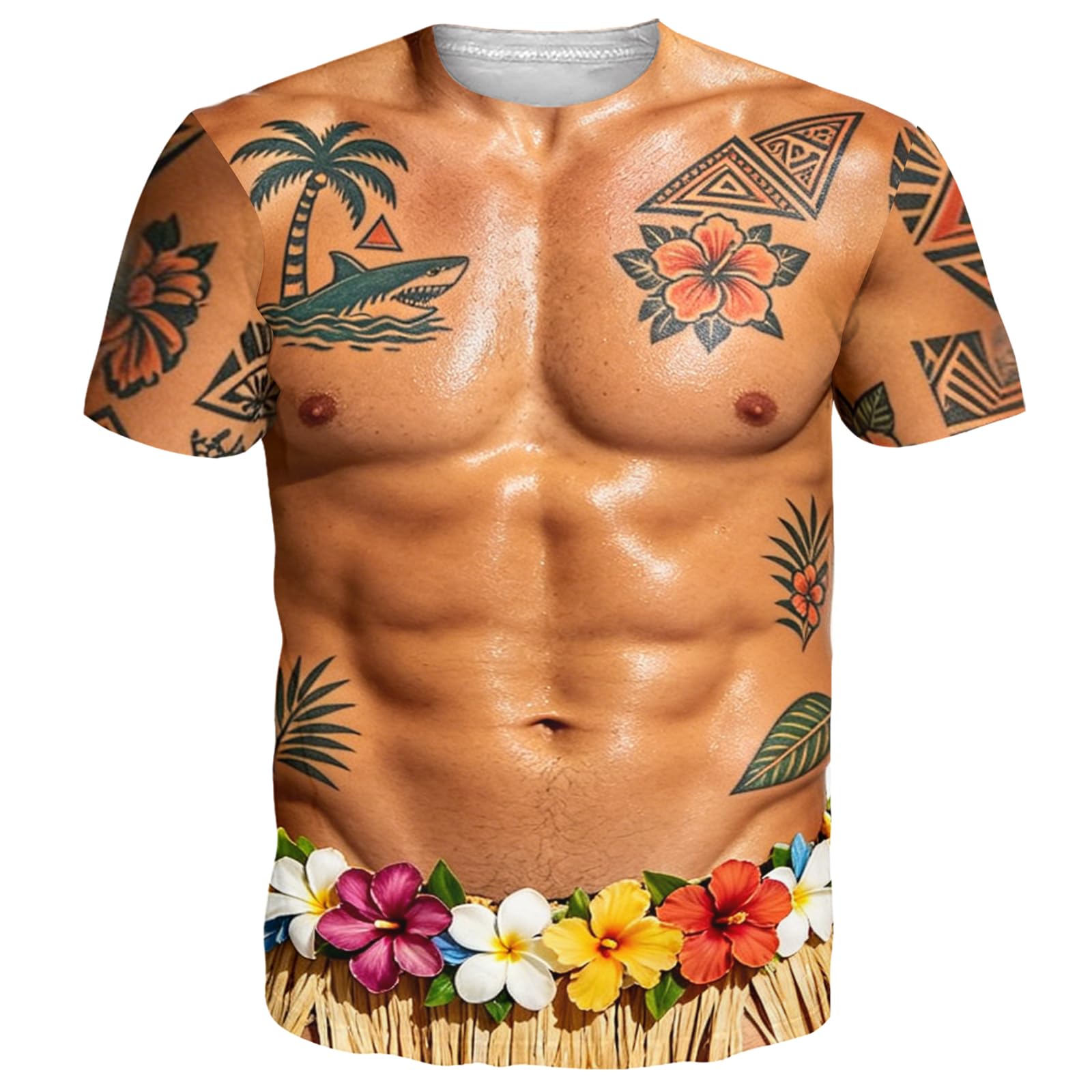 Goodstoworld Unisex 3D Fake Abs T Shirts Shredded Chest Printed Short Sleeve Costume Novelty Tees Shirt