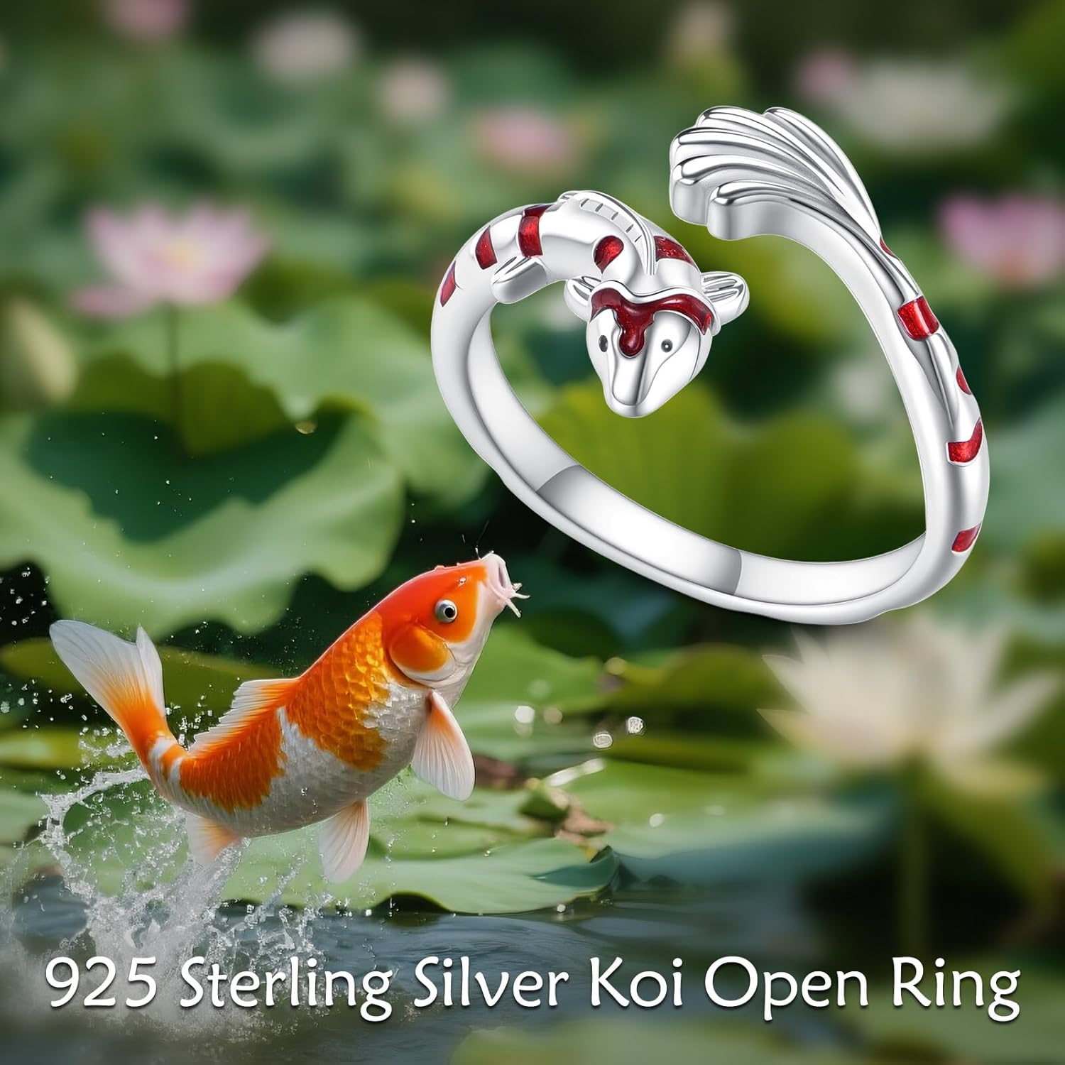 YAFEINI Koi Fish Ring 925 Sterling Silver Adjustable Open Ring Koi Jewelry Fish Gifts for Women - Image 6