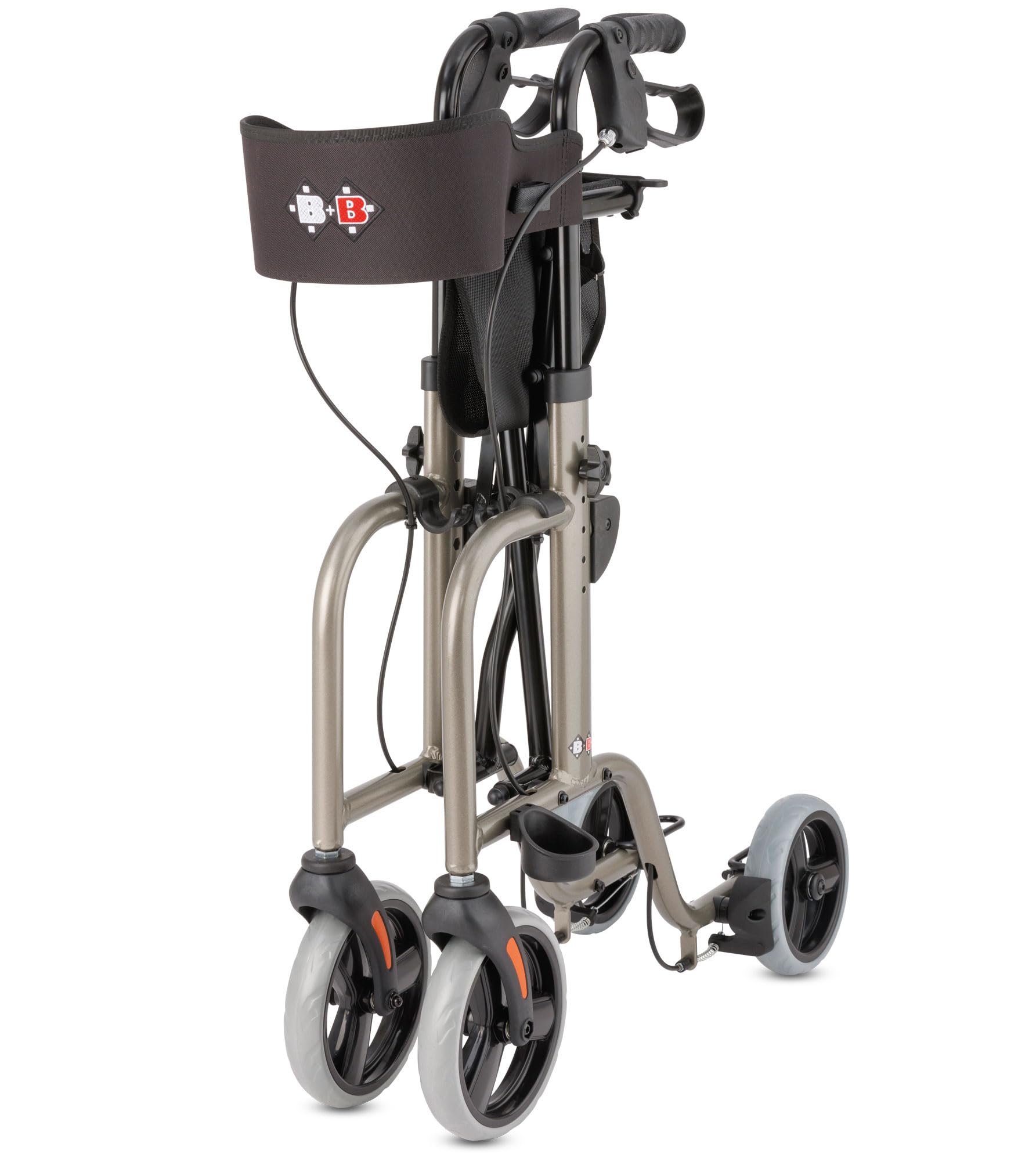 Bischoff & Bischoff RL-Smart Rollator, faltbar – Leichtgewicht-Rollator für drinnen und draußen, Gehwagen mit abnehmbarer Tasche und Stock-Halter, Platin