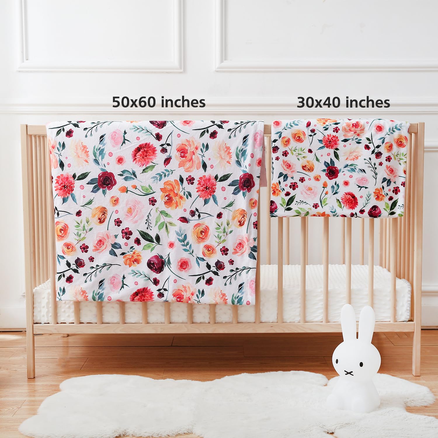 BORITAR Baby Blanket for Girls Super Soft Double Layer Minky with Dotted Backing, Receiving Blanket with Elegant Floral Multicolor Printed Blanket 50 x 60 Inch(125x150cm)