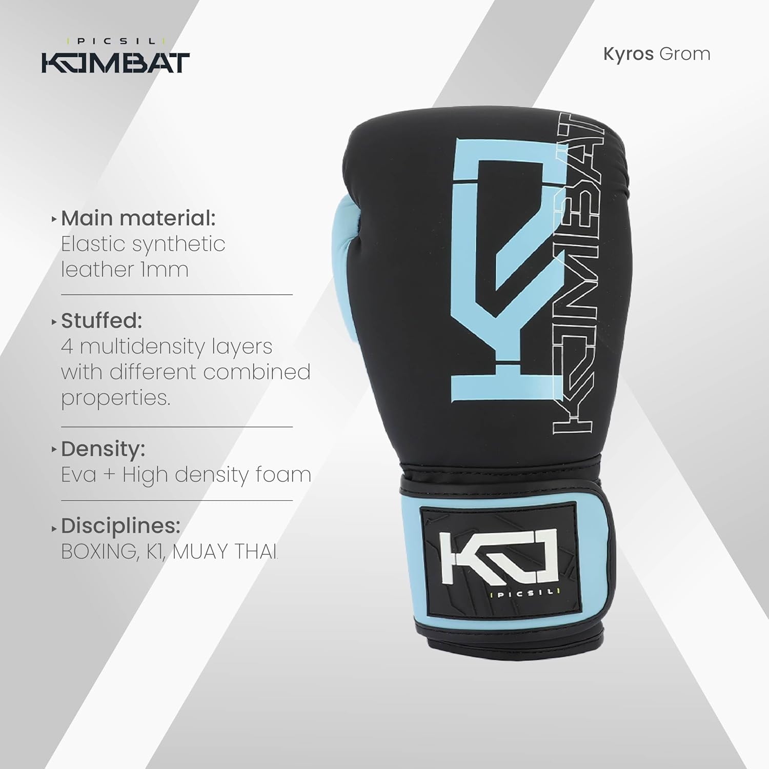 Picsil Kombat Kyros Grom Boxing Gloves, Training and Combat Gloves for Muay Thai, MMA, Kickboxing, Unisex Design