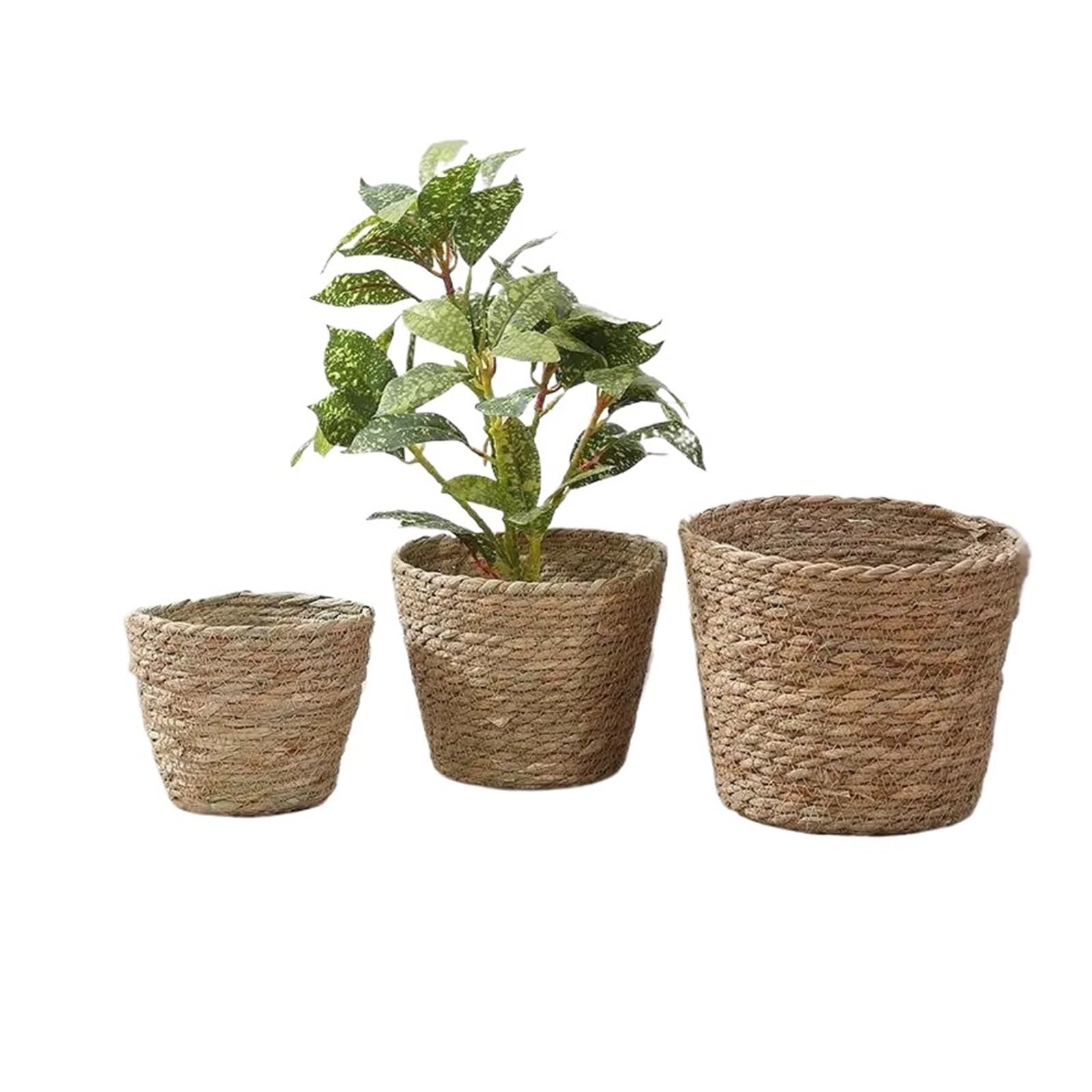LuoAXINN Woven Straw Flower Pot 1Pcs Planter Basket Flower Pot Rattan Straw Woven Flowerpot Mini/S/M/L Furniture Decoration for Garden Terraces
