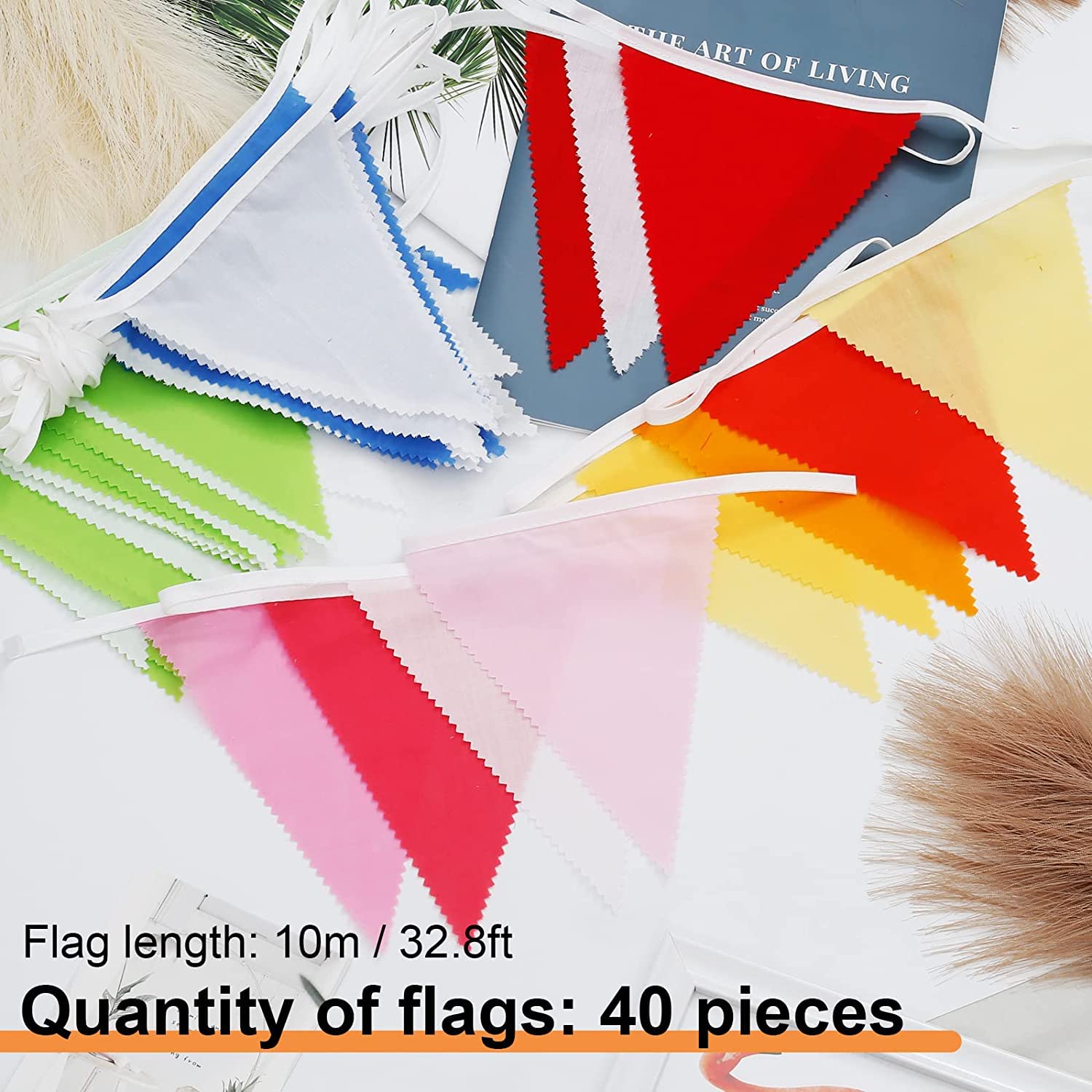 Ghirlanda Bandierine Bianche Di Cotone | 10 Metri Con 40 Pezzi | Per Feste, Compleanni E Matrimoni - Foto 6