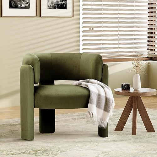 COLAMY Silla decorativa moderna de terciopelo, silla tapizada, cómoda silla con brazo lateral con 3 patas para sala de estar, dormitorio, lectura,