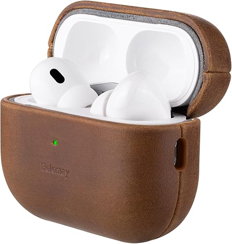 Belemay Funda de cuero hecha a mano para AirPods Pro 3 generación (2025), estética vintage, efecto de dos tonos, pátina única, compatible con