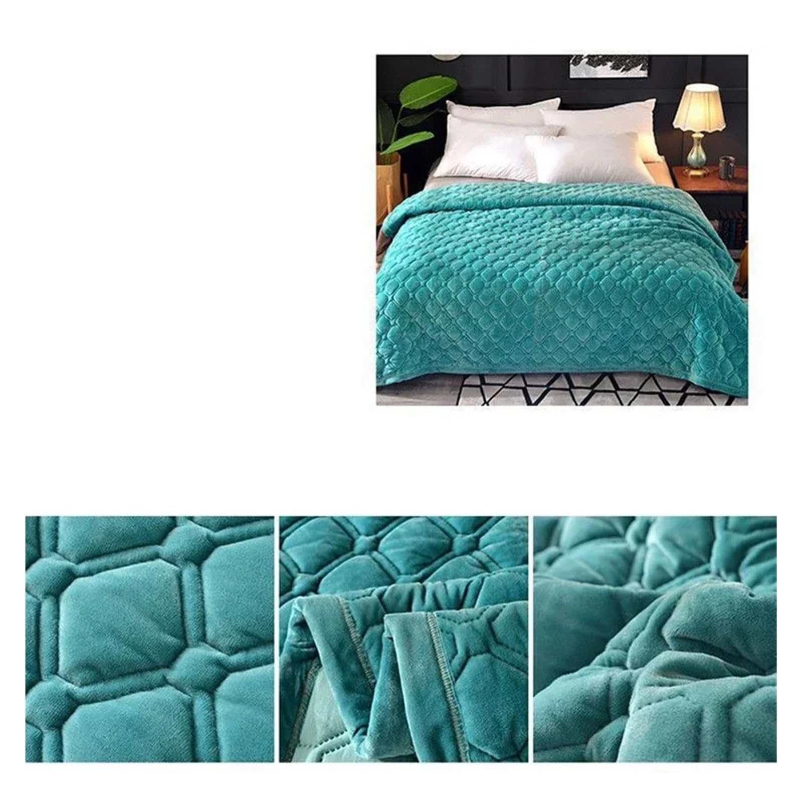 Colchas Acolchadas Colcha de Franela Suave, Ropa de Cama Acolchada geométrica, colchas for Invierno, sábana Plana cálida, cubrecama Ligera Colcha Cubrecama De Microfibra(Blue,1pc 150x200cm)