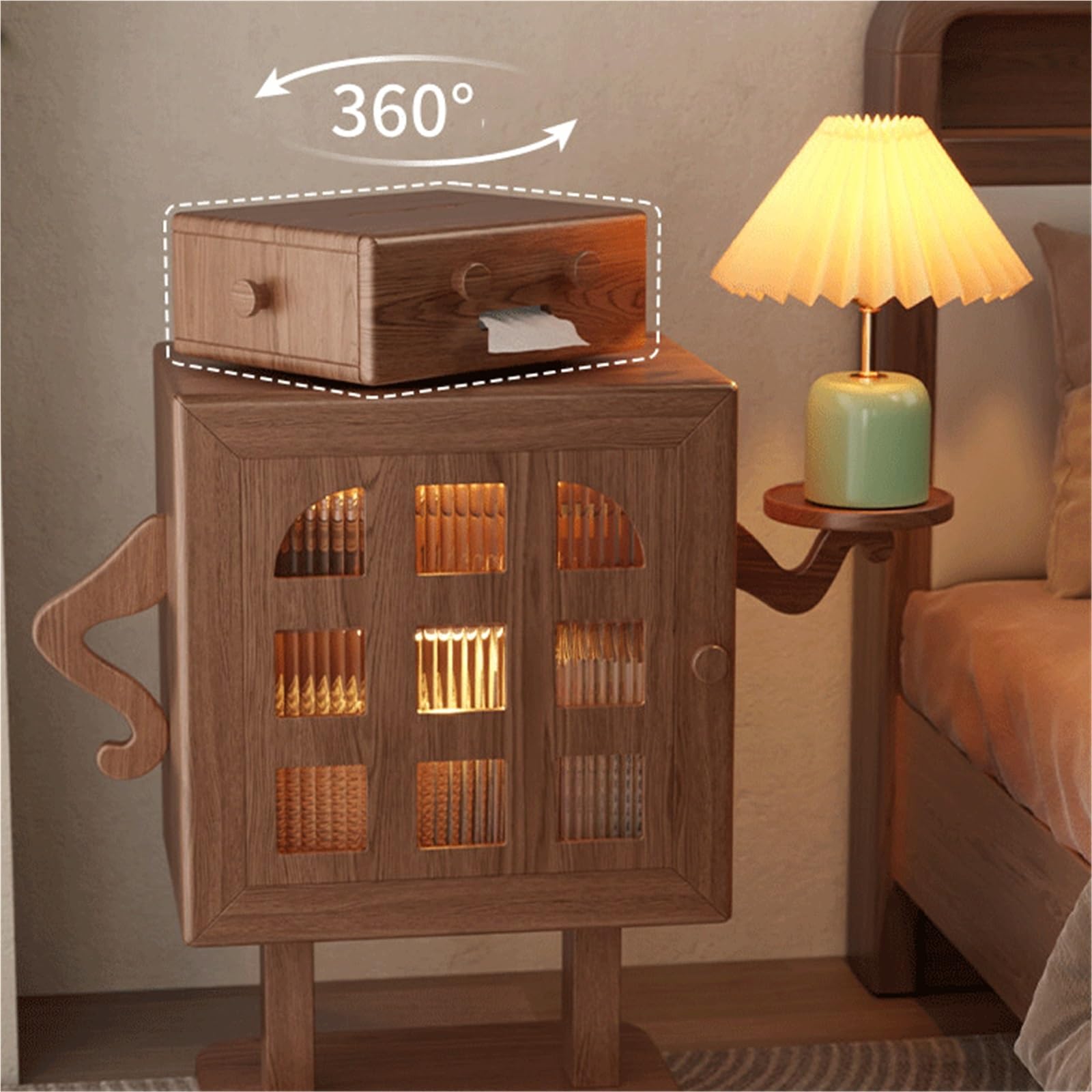 Nachttisch Movable Solid Wood Bedside Table Suitable for Bedrooms | With wheels storage cabinet vintage cream style