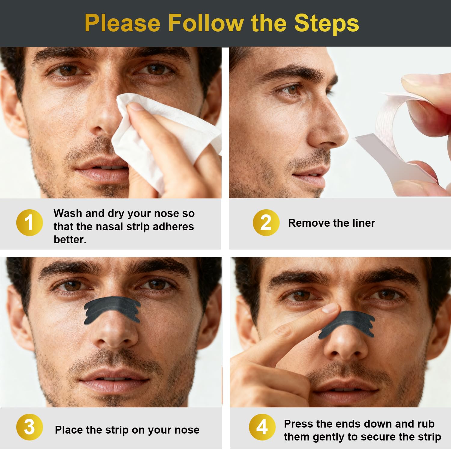 120 Pcs Tiras Nasales Antironquidos, Nasal Strips Dormir, Nose Strips Deportivas, Tiras Nasales Anti Ronquidos Para Facilitar La RespiracióN Durante El SueñO Alivia (Negro)