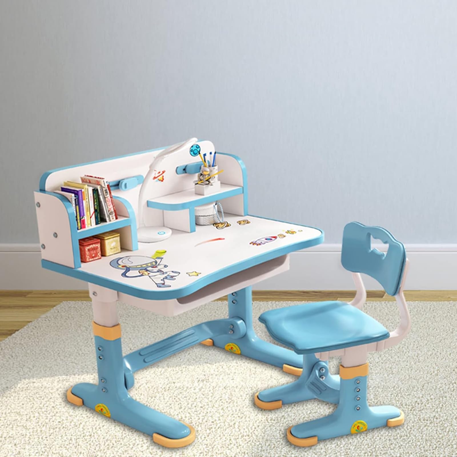 Kinderbureau En Stoelset, In Hoogte Verstelbaar School Student Studiebureau Met Opberglade, 24inch Tafel En Stoel Set Meisjes Jongens Bureau En Stoel Set Leeftijden 3-18 (Color : /Orange, Size : B