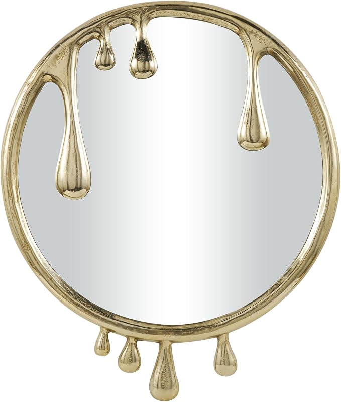 Aluminum Metal Abstract Room Wall Mirror Drip Entryway Mirror with Melting Designed Frame, Wall Mounted Mirror 36" x 1" x 43", Gold