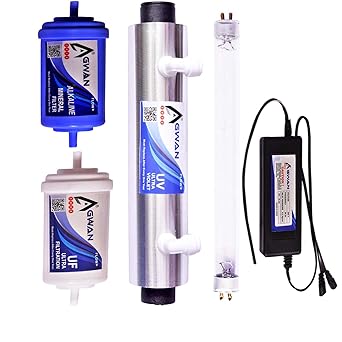 GWAN H TECH India UV Barrel, 1, Chamber Set 1, UV Light Original Lamp with Choke 1 UF Membrane 4 - ?inch,1 Mineral 4 - ?inch, and elbow, Suitable for All Other brand RO Water Purifier, (Made in India)