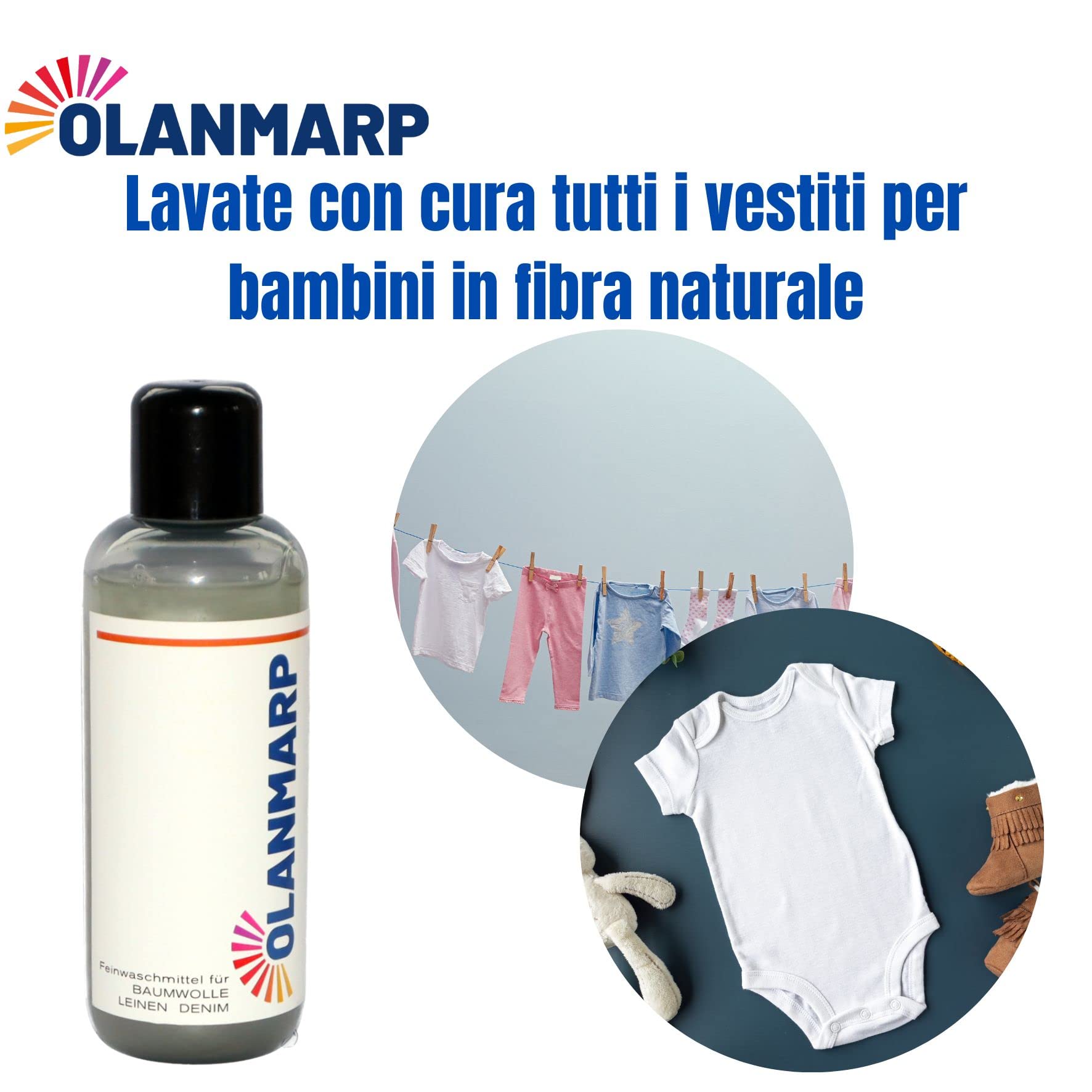 Detersivo per cotone e lino Olanmarp concentrato – detersivo delicato liquido per bucato a mano e in lavatrice – speciale per fibre naturali e abbigliamento sensibile – ideale per viaggi (480 ml)