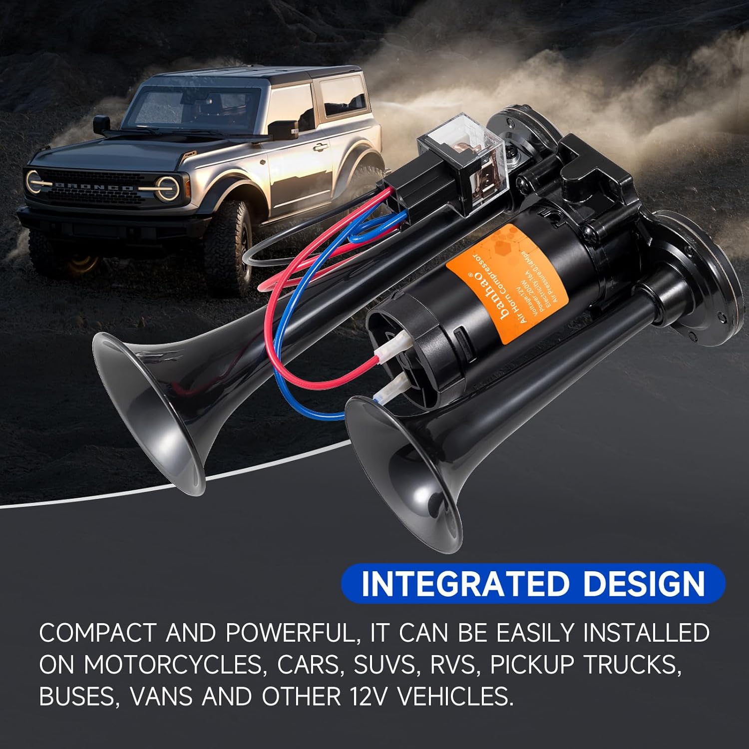 Car Horn 12V Universal Air Horns for Train Truck 150dB Super Loud Dual Trumpets With Compressor kit for Any 12V Vehicles