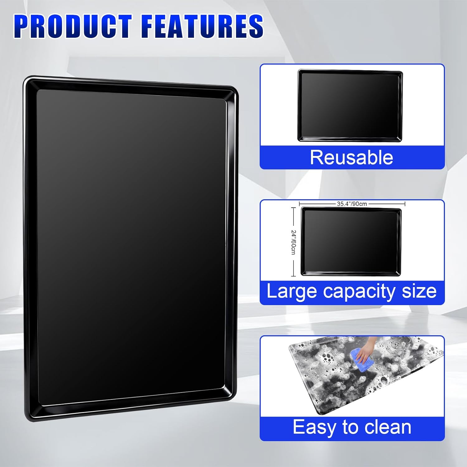 3-Pack Oil Drip Pan for Under Car(35.4 x 24 x 1.6 Inch) with Two Pairs of Gloves, Extra Large Oil Drip Pan for Car Oil Changes, Engine Maintenance, Pet Cleaning, and Home Appliance Repair