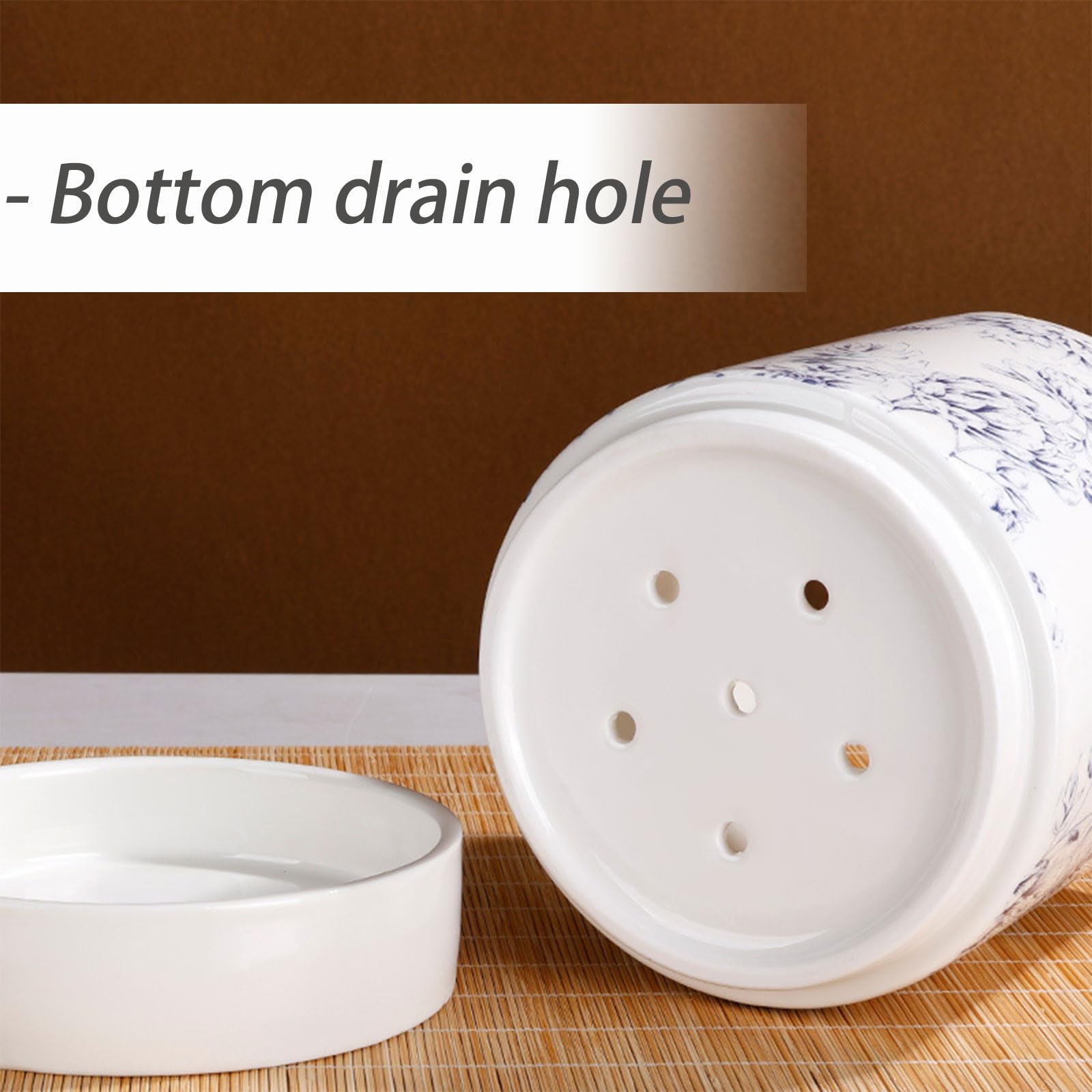 Dxcaicc Organizzatore per Posate da Cucina con Vassoio per l'acqua, Supporto per esktop Portautensili in Ceramica, Cucchiaio per Utensili da Cucina e Contenitore per spatola in coccio per
