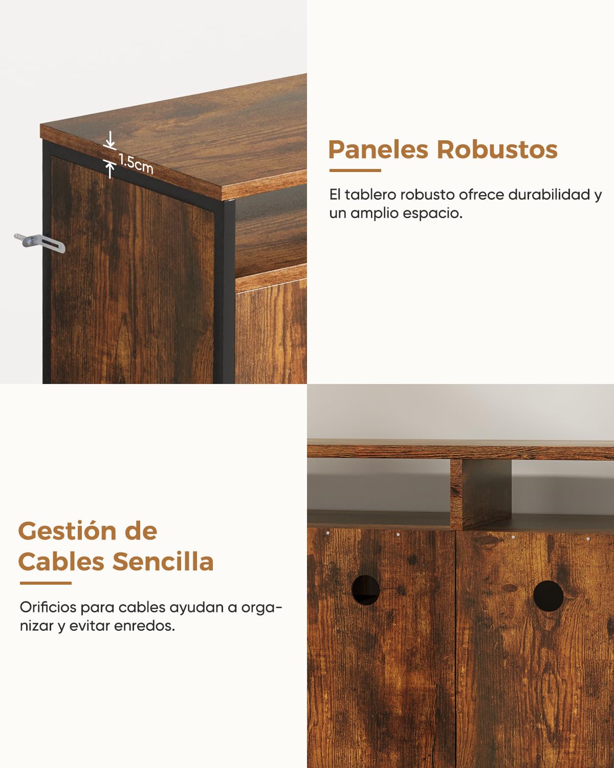 ELUCHANG Mueble de TV, Mesa de TV para Salón, con Estantes Ajustables, para Televisores de hasta 65 Pulgadas, Estilo Industrial, 140 x 40 x 71 cm, Marrón Rústico y Negro
