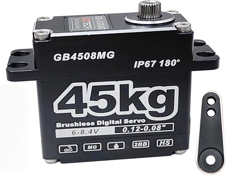 GOTECK 45KG Brushless Digital Servo Large Torque 8.4V Full Metal Gear IP67 Waterproof Steering Servo with 25T Servo Horn for 1/8 1/10 RC Crawler Car Robot Boat Truck Robot Parts 45KG8.4V-180