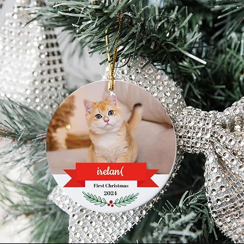 Miniatura 4 de Adornos de Navidad personalizados con imagen, adornos conmemorativos personalizados para árbol de Navidad, primera bola de Navidad de cerámica para