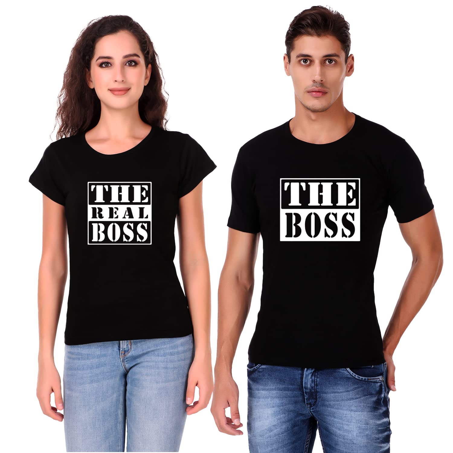 SquareknotHis & Her Heart Graphic Printed Couple Men's & Women's Black Tshirt in Various Design | Slim Fit Black T-Shirt | Round Neck T-Shirt | Smart Trendy Stylish T-Shirt's for Couples Pack of 2