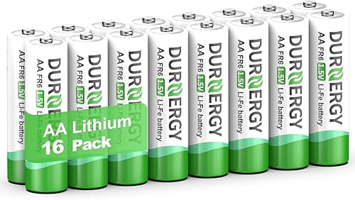 DURNERGY Batería de litio AA, batería de litio doble A, paquete de 16 unidades de 3400 mAh, con timbre, cerrojo de bloqueo inteligente, sistema de