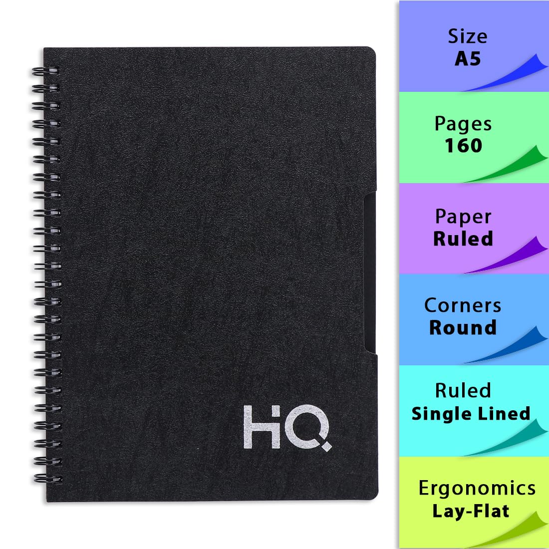 Navneet HQ | Wiro Bound |Single Subject Book |14.8x21 cm |Single Line |160 Pages |Black 4
