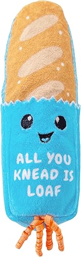 Catstages Juguete para patear pan con hierba gatera y malla dental, forma de pan, peluche y cinta para gatos, juguete para patear, lanzar y limpiar