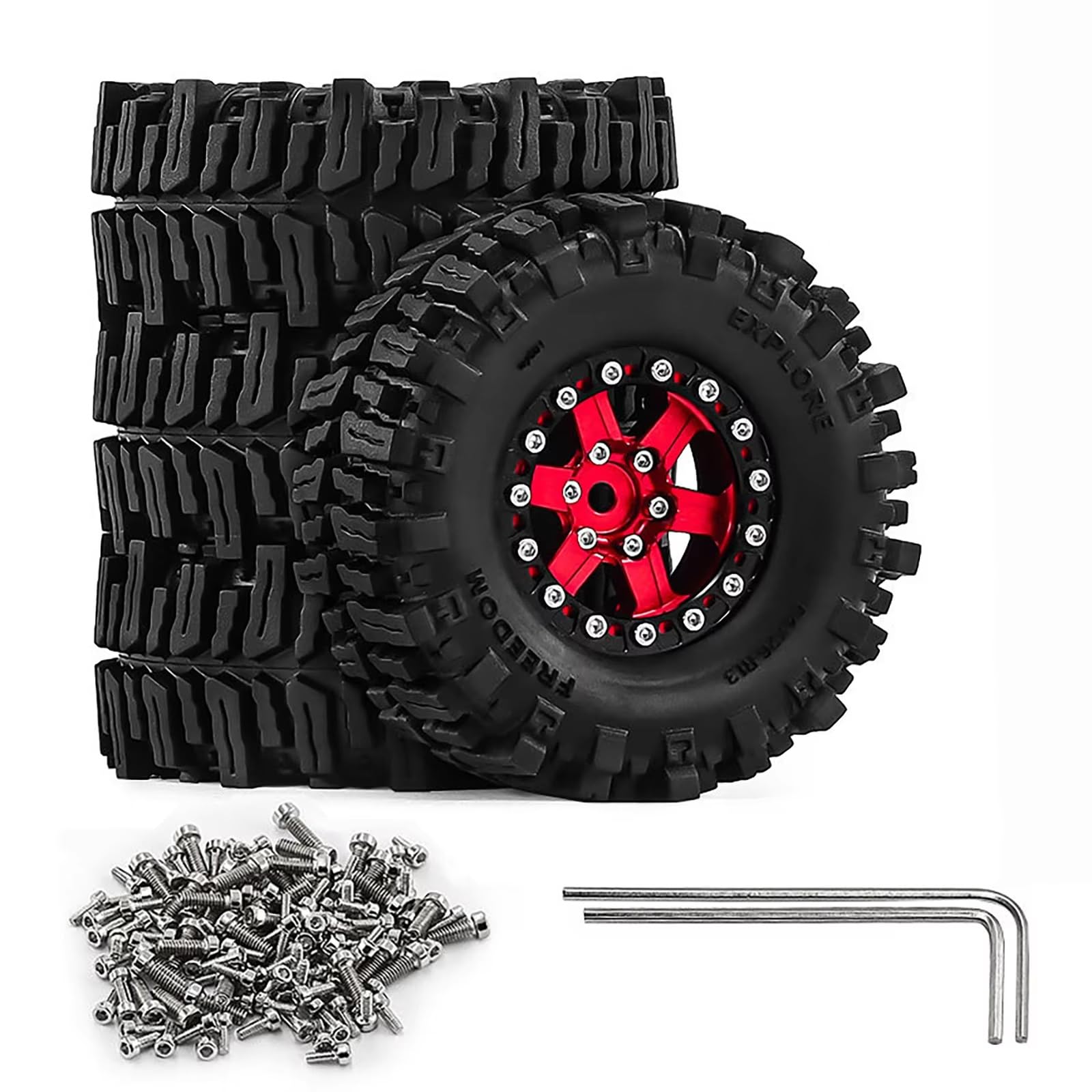 1,3Zoll Beadlock Wheels Reifen-Upgrade Für Traxxas Für TRX4M 1/18 Zubehör | RC Car Upgrade CNC-Metall-Beadlock-Radreifen mit Klemmung und All-Terrain-Profil für Mini-Crawler(Silver)