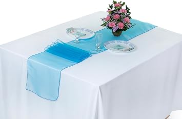 MDS Pack of 15 Organza Table Runner 12 x 108 Inch Sheer Lightweight Decorative Table Runner for Wedding, Party, Reception, Banquet, Bridal Shower & Holiday Dinner Table Decor - Blue