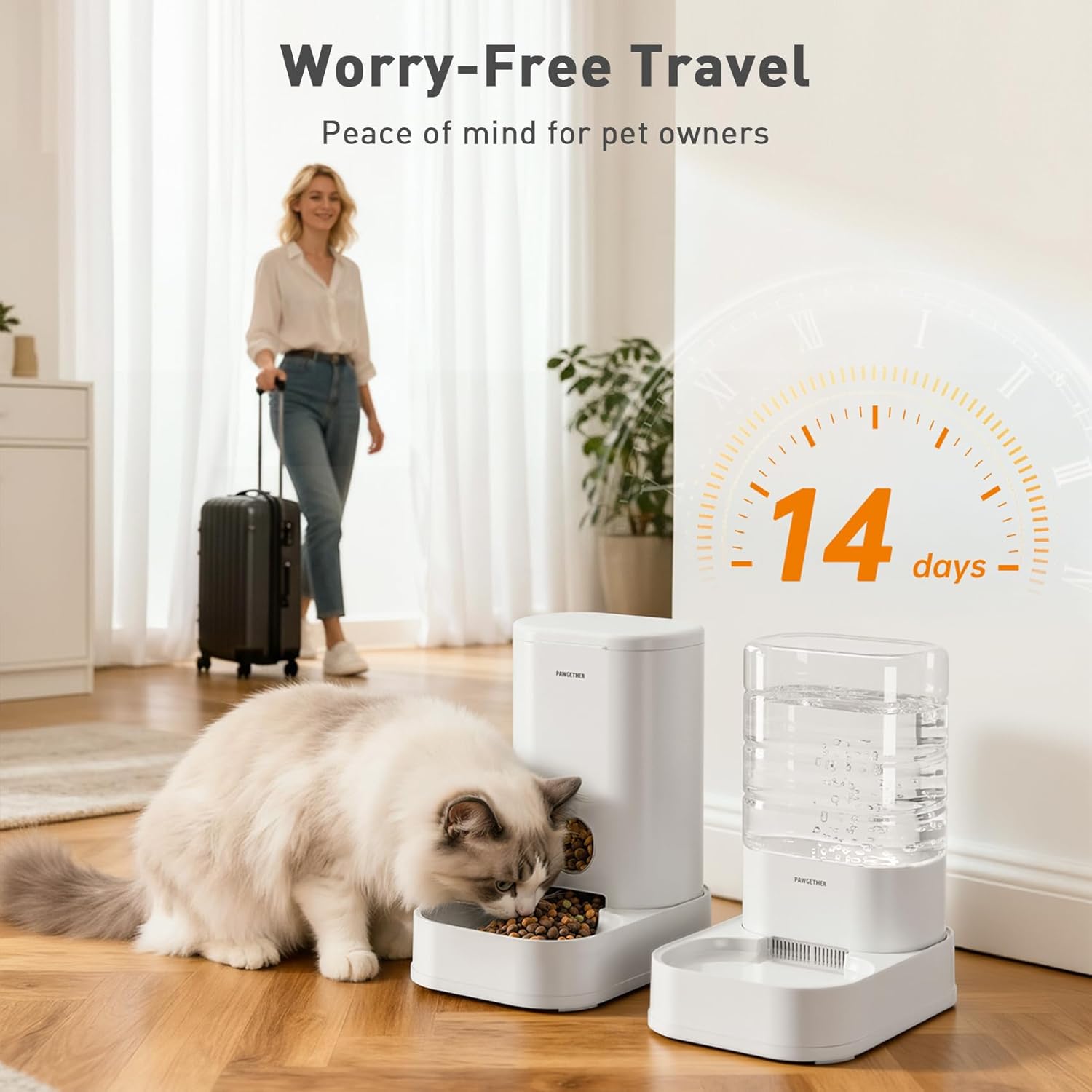 PAWGETHER® 2 Pack Gravity Cat Feeder and Water Dispenser 1 Gallon/3.5L Automatic Cat Feeder and Waterer Dog Water Bowl Dispenser Pet Food Dispenser Puppy Kitten Rabbits