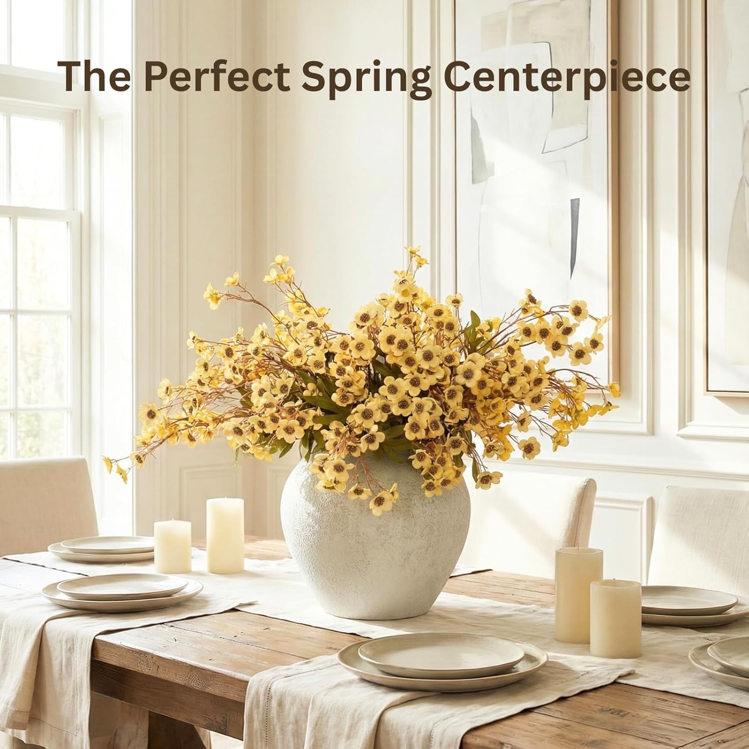 24pcs Faux Yellow Spring flowers With Stems, 23" Realistic Wildflowers Artificial Long Floral for Home Office Decor, Spring Table Centerpiece, Yellow Flowers Arrangements, Modern Farmhouse Decor