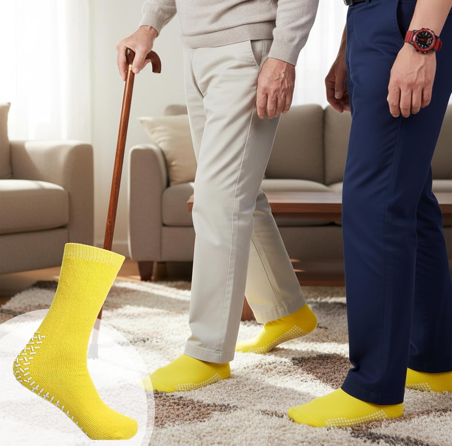 6 Pairs 2XL Large Slipper Socks Non Slip Sock Gripper Socks Non-Skid Ankle Sock Slip Stop Safety Single Tread Slipper Socks Soft Stretchy Grippy Sock for Adults Home Hospital Women Men Elderly