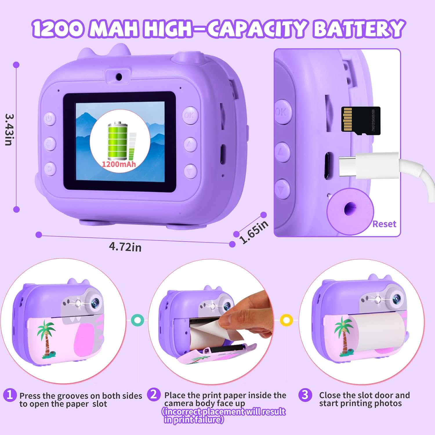 Kids Camera Instant Print,Children Digital Camera Toys with HD Video for Kids Aged 3-12,Christmas Birthday Festival Present for Girls Boys,with 7 Rolls Instant Paper,M3