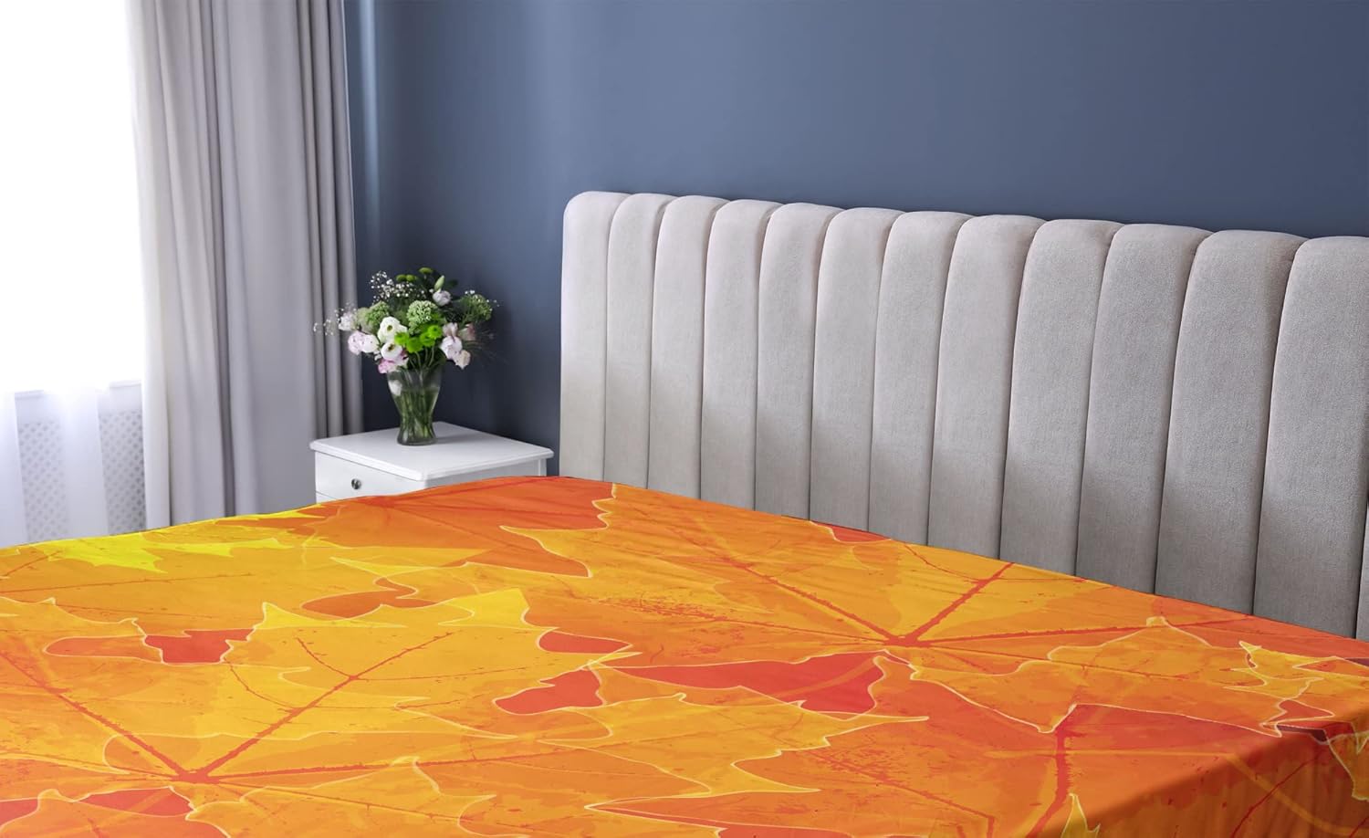 Ambesonne Fall 2 Pack Fitted Sheet, Maple Botany Foliage Leaf Art, Bed Cover All-Round Elastic Deep Pockets 2 Pieces, Package Contains 2 Twin Size Fitted Sheets, Burnt Orange Yellow