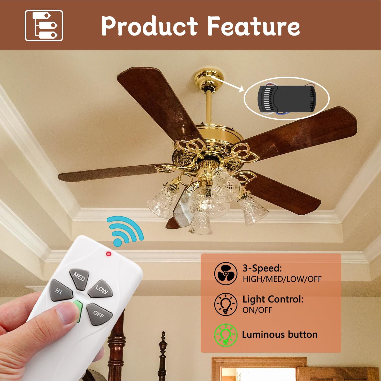 Universal Ceiling Fan Remote Control Kit,Replacement for Harbor Breeze,Hunter,Hampton Bay,Litex,3-Speed,Light Control, with Receiver FAN28R,Replace UC7030T FAN-53T 2AAZPFAN-53T FAN-11T KUJCE9103
