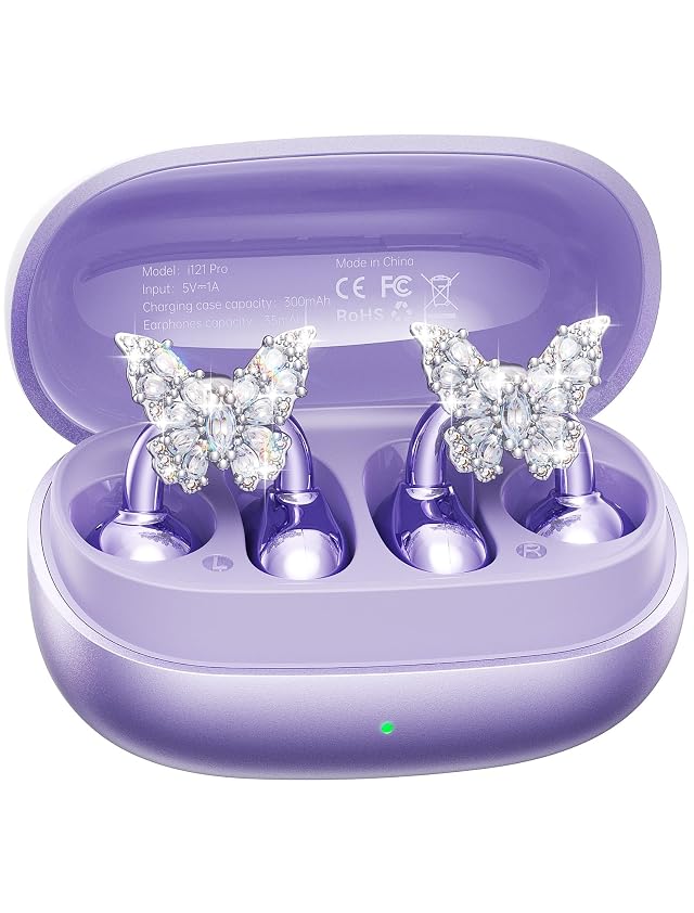 Kinglucky Gen2 Clip-On Earbuds with Butterfly Earrings Charge Store Without Removing Earrings Comfortable Fit 50H Playtime Bluetooth Open